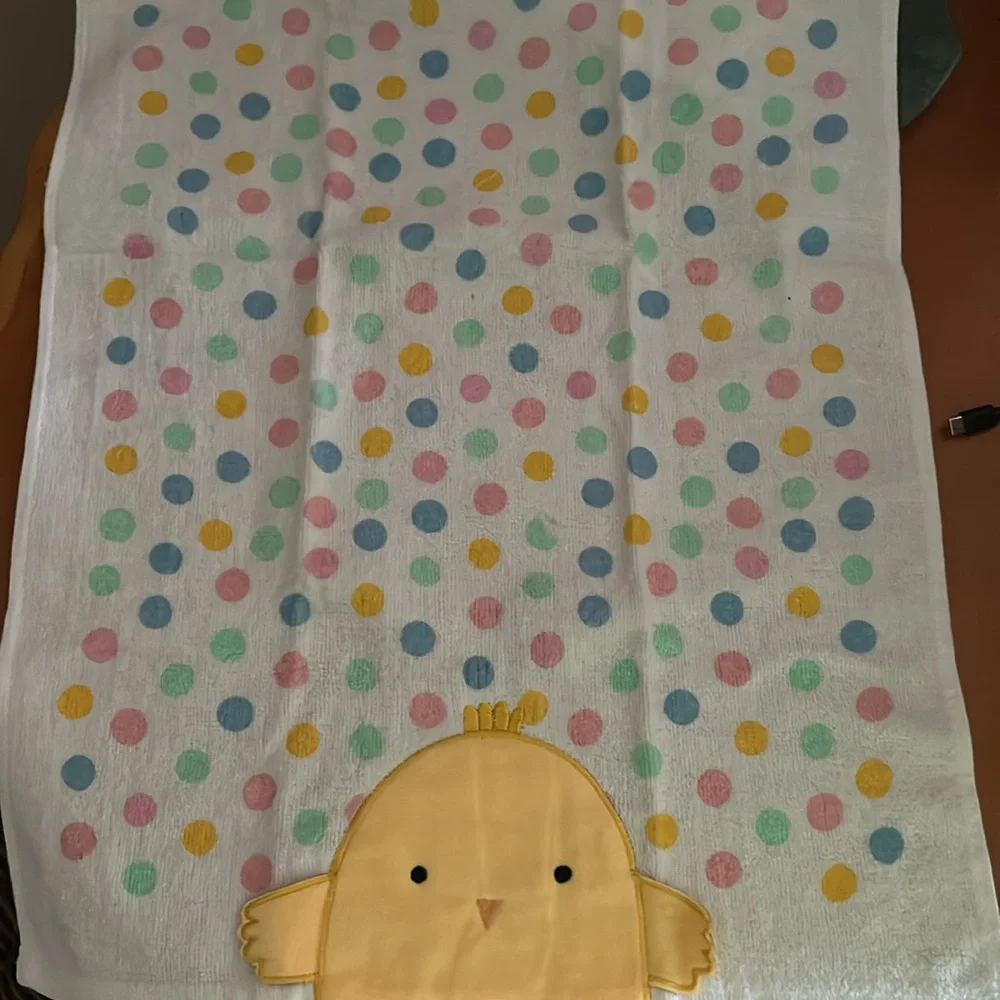Cute Polka Dot Kitchen Towel with Yellow Chick Design